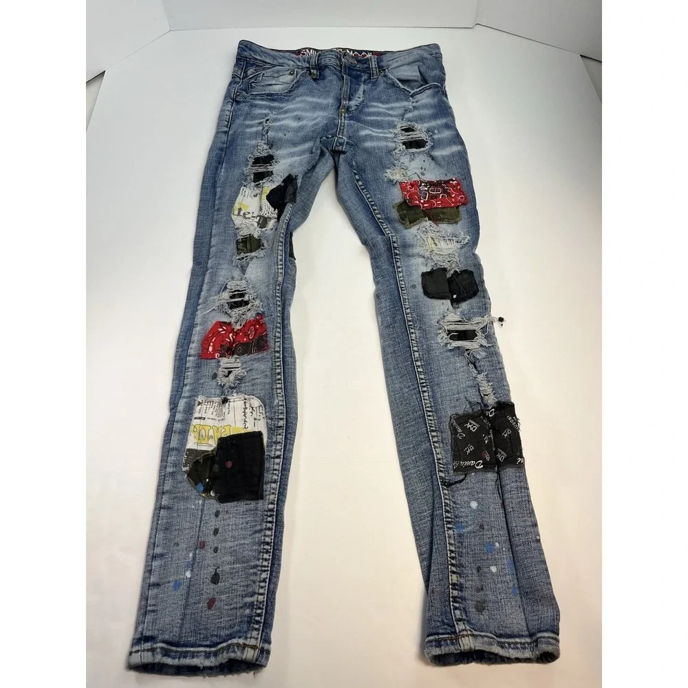 Smugglers Moon Jeans Men's 32x32 Distressed  Patches Button Fly 5 Pocket